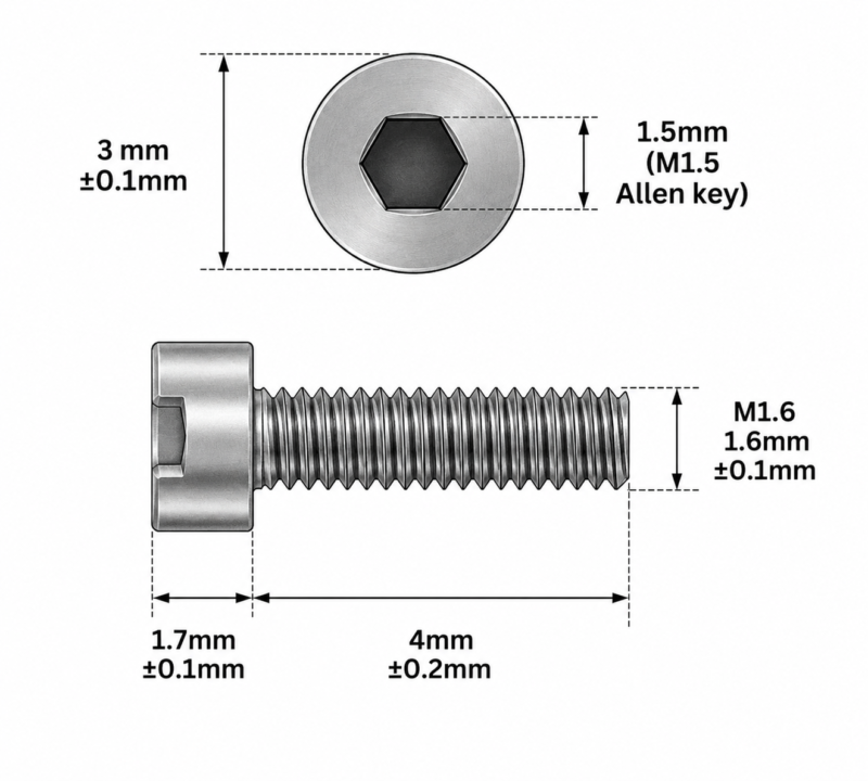 M1.6 X 4mm Allen Socket Head SS 304 Screw